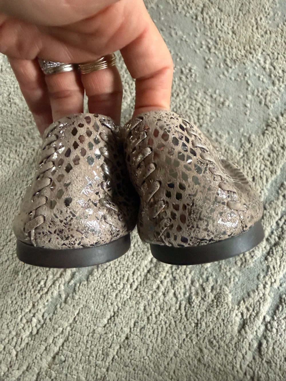 Tory Burch Heidi Metallic Taupe silver Logo Ballet Flats slip on 8